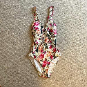 Antonio Melani bright pink floral and ivory/white one piece swimsuit 6